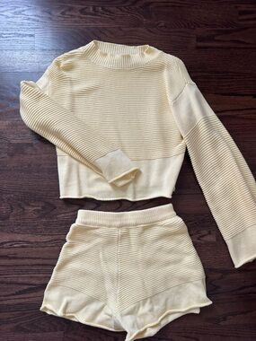 Princess Polly Butter Yellow Knit Crop Sweater & High-Waist Shorts Set